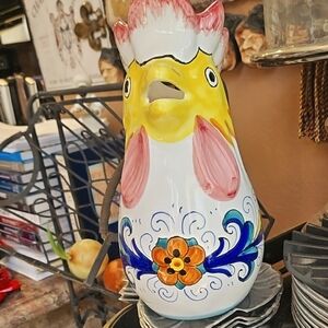 Colorful Deruta Ceramic Rooster Pitcher